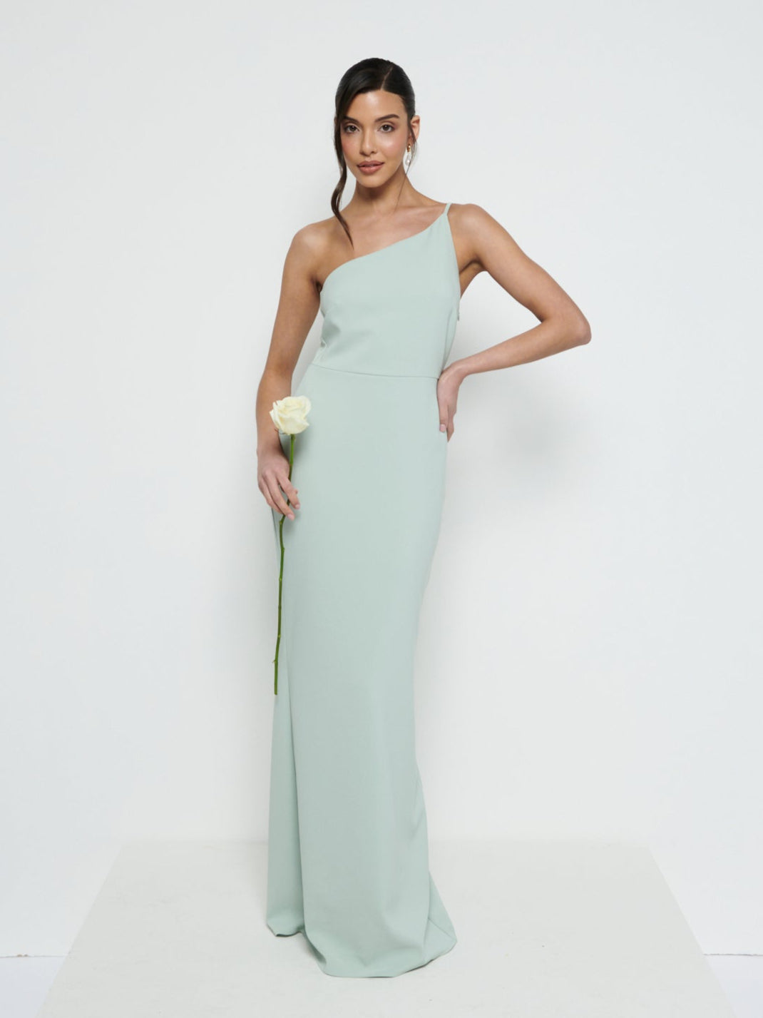 Amelia One Shoulder Crepe Maxi Bridesmaid Dress - Sage