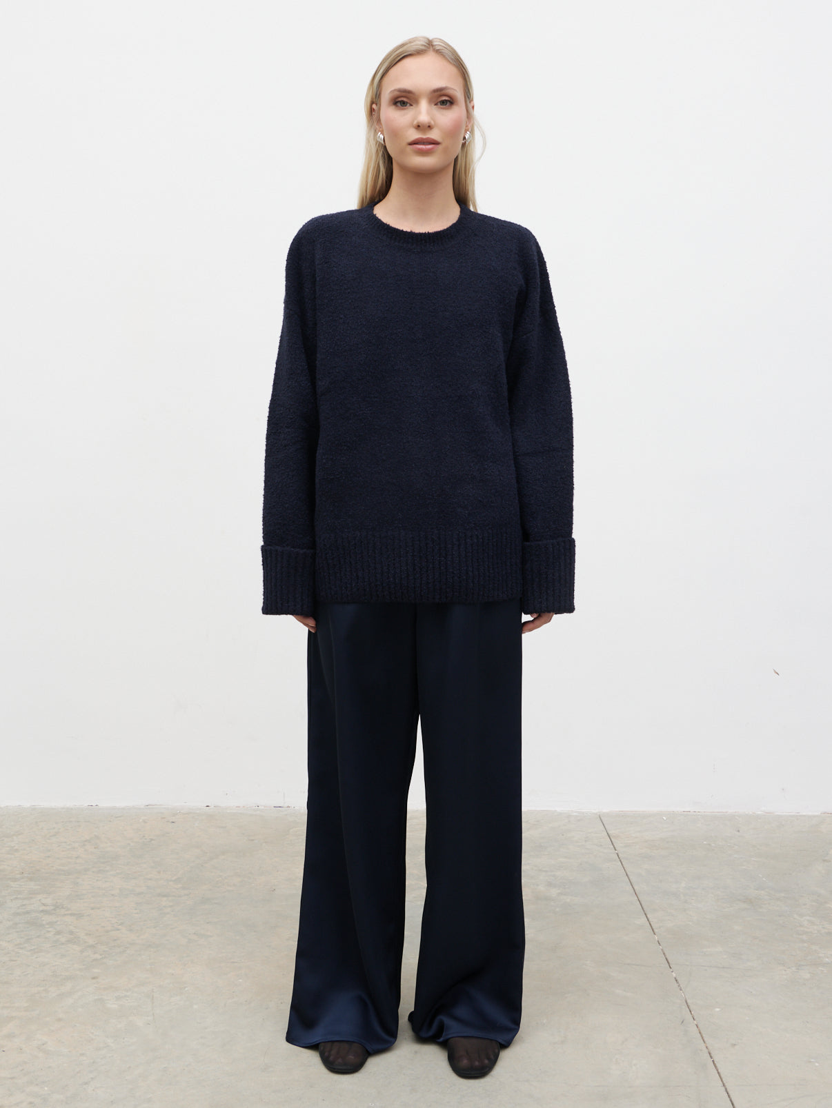 Breya Satin Drawstring Trousers - Navy