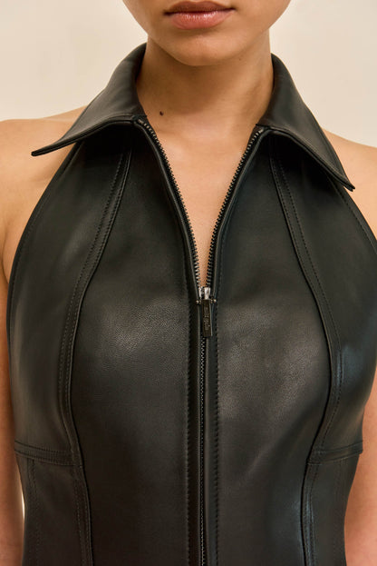 JILL TOP - BLACK LEATHER