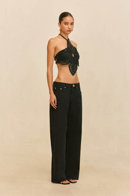 DARLENA CROCHET TOP - BLACK