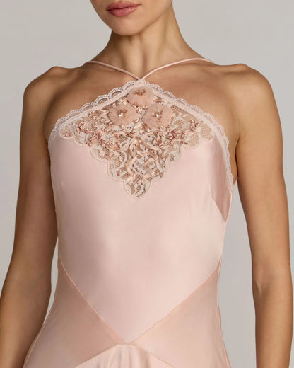 Light Pink Lace Trim Handkerchief Midi Dress