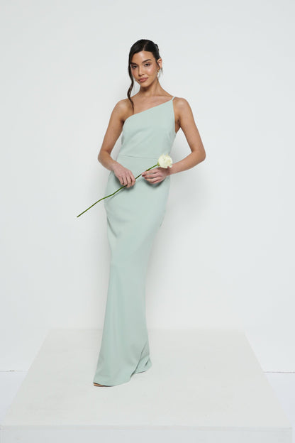 Amelia One Shoulder Crepe Maxi Bridesmaid Dress - Sage