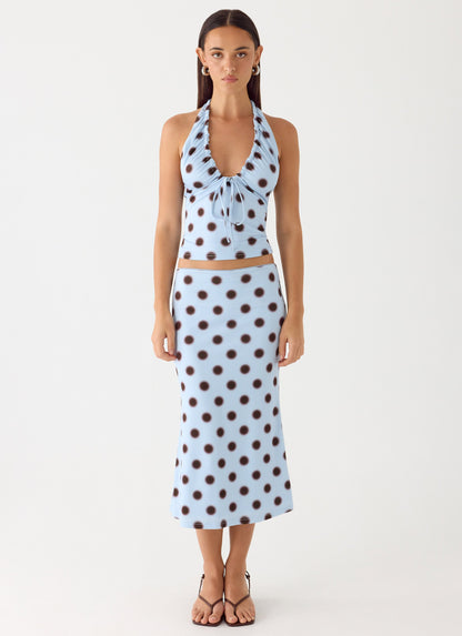 Ask You Twice Top - Blue Mocha Dot