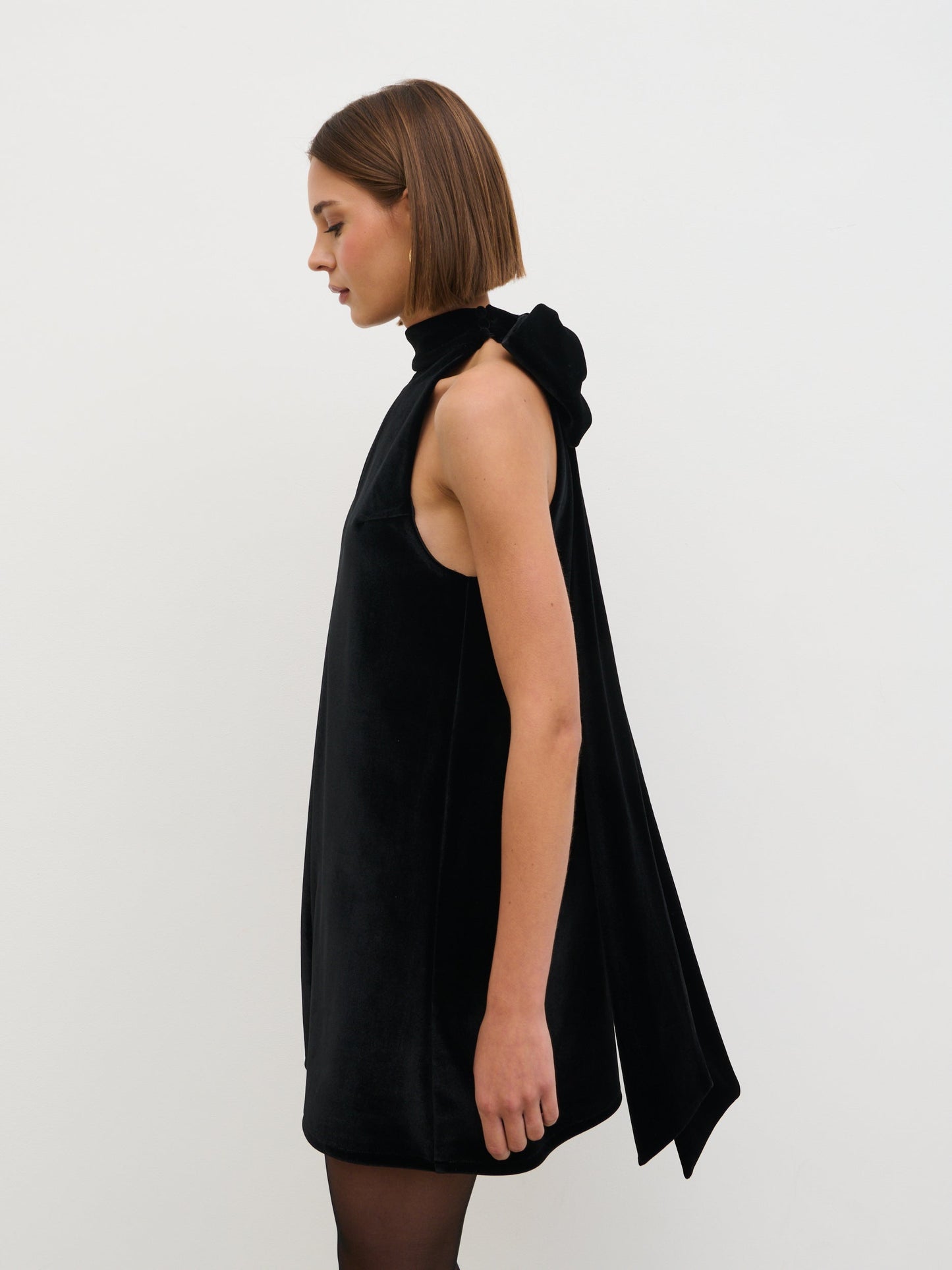 Bella Bow Velvet Mini Dress - Black