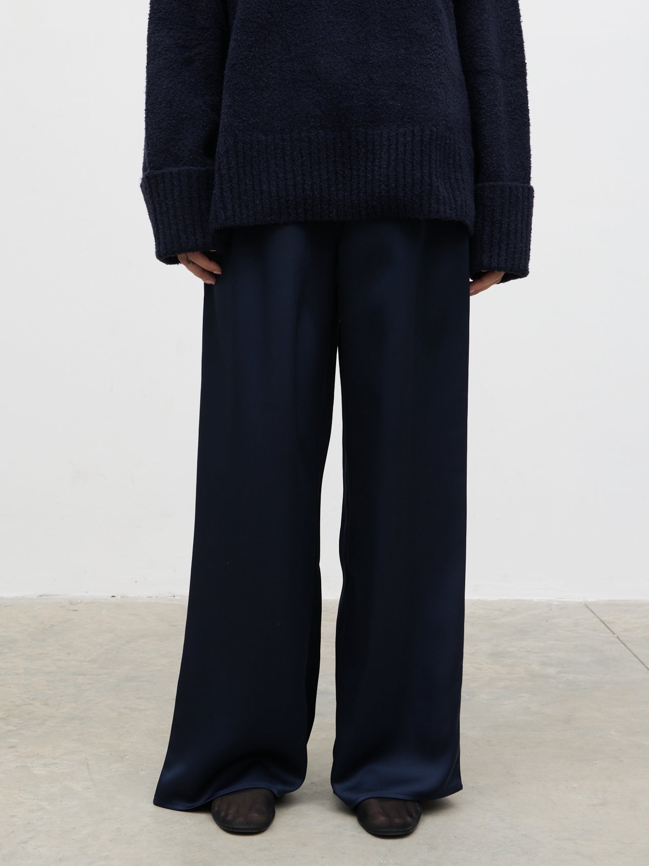 Breya Satin Drawstring Trousers - Navy
