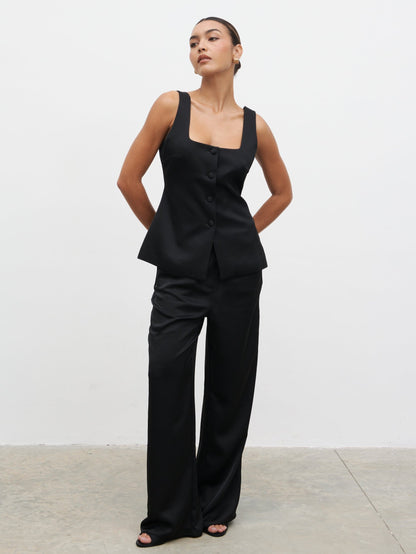 Breya Satin Waistcoat - Black