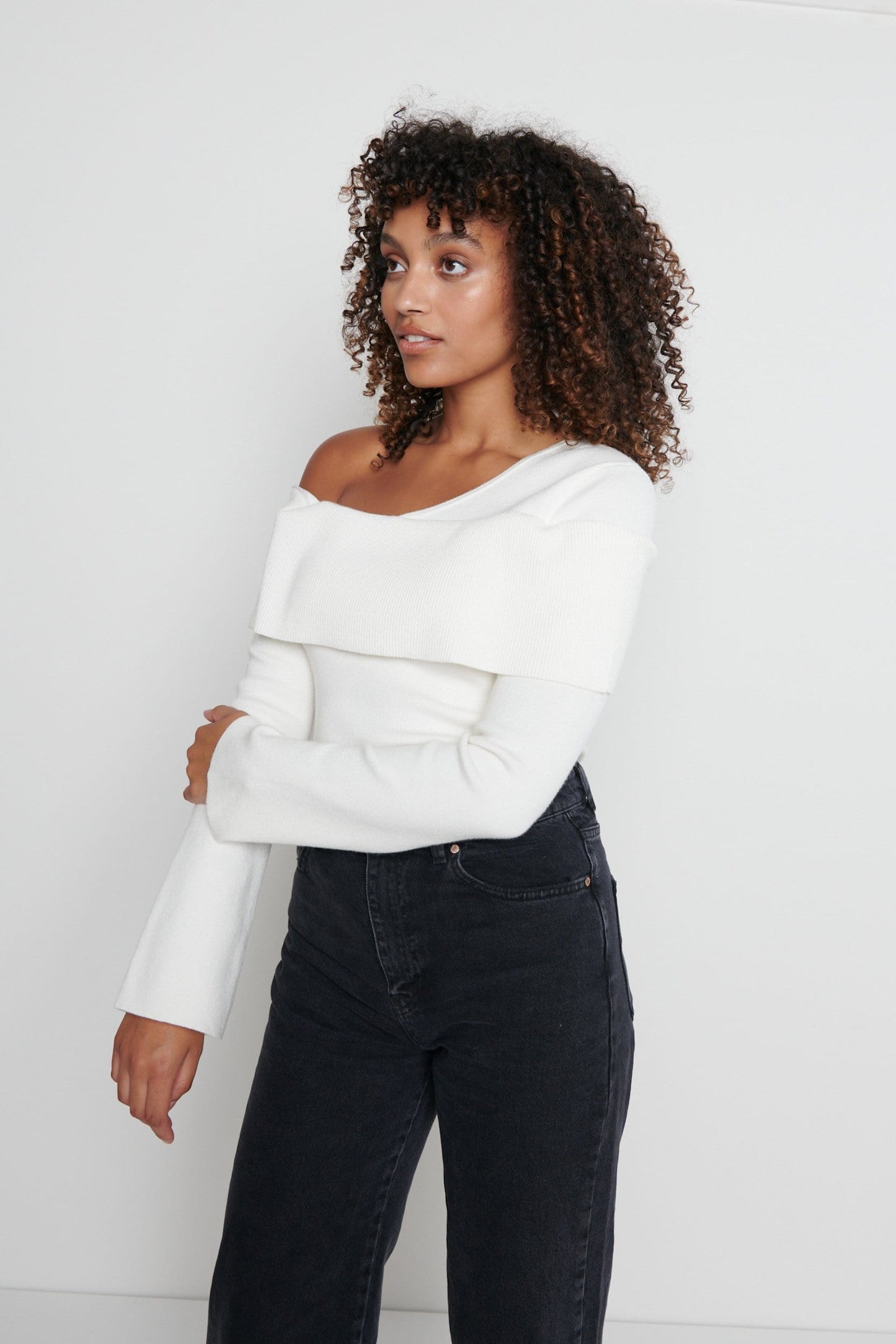 Brigitte Asymmetric Knit Top- Cream