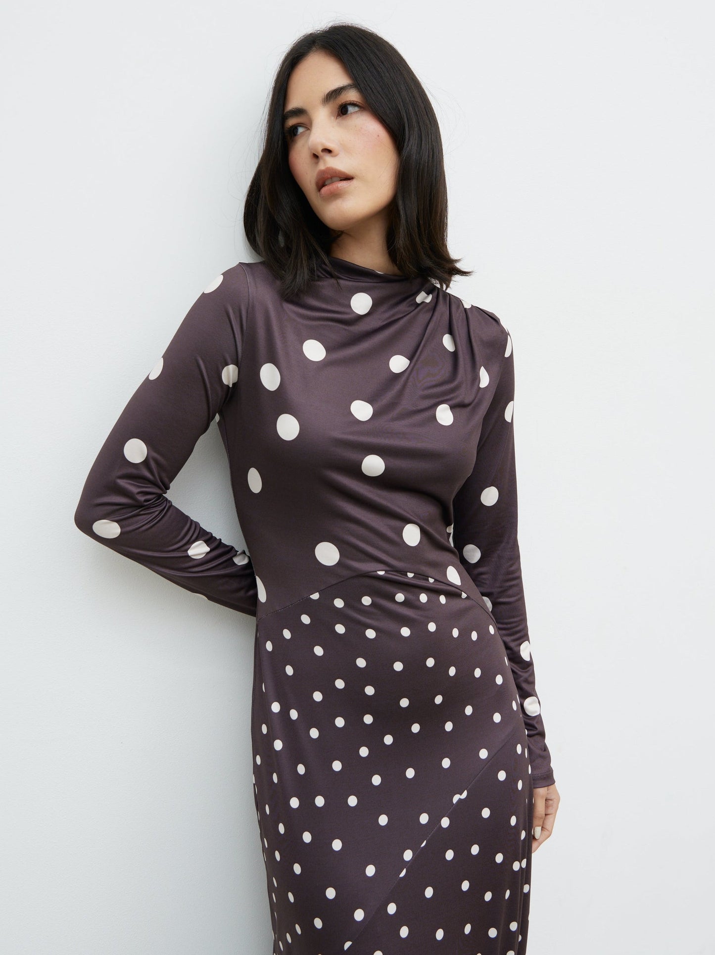Delilah Asymmetric Maxi Jersey Dress - Polka Dot