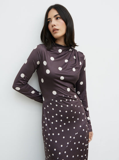 Delilah Asymmetric Maxi Jersey Dress - Polka Dot