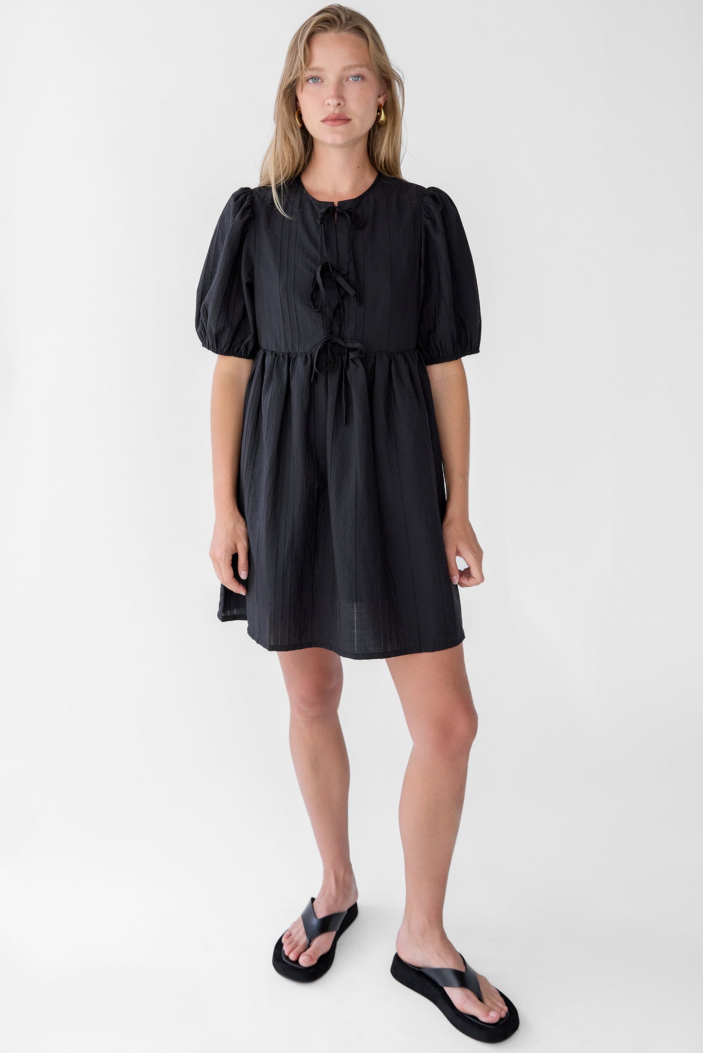 TIE-FRONT BABYDOLL MINI DRESS