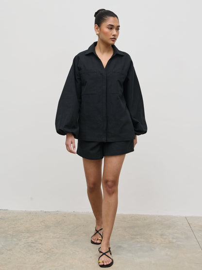 Emerson Balloon Sleeve Shirt - Black
