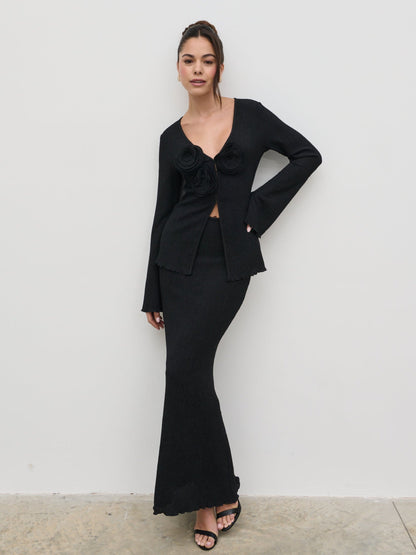 Evalina Crinkle Corsage Detail Top - Black