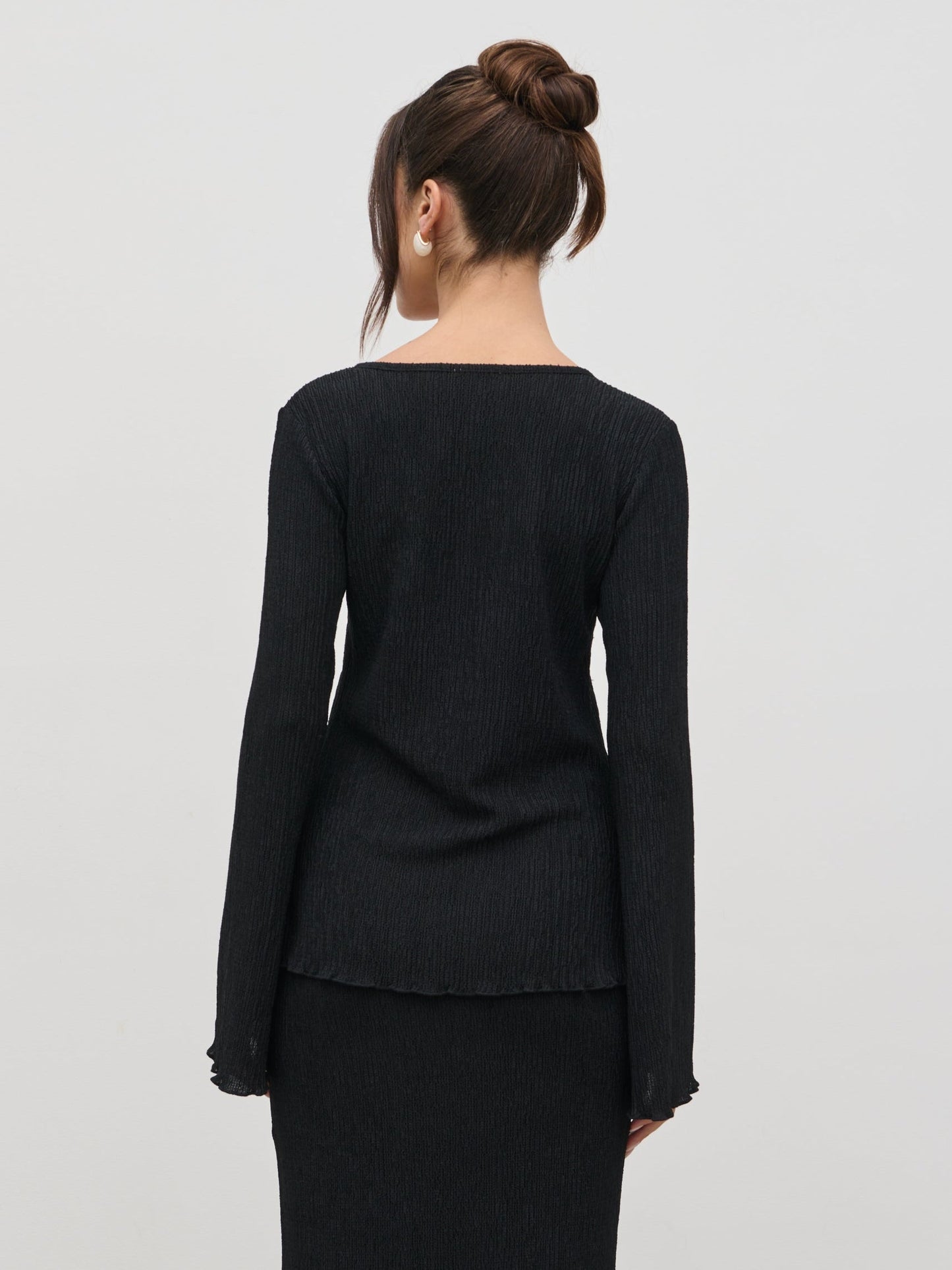 Evalina Crinkle Corsage Detail Top - Black