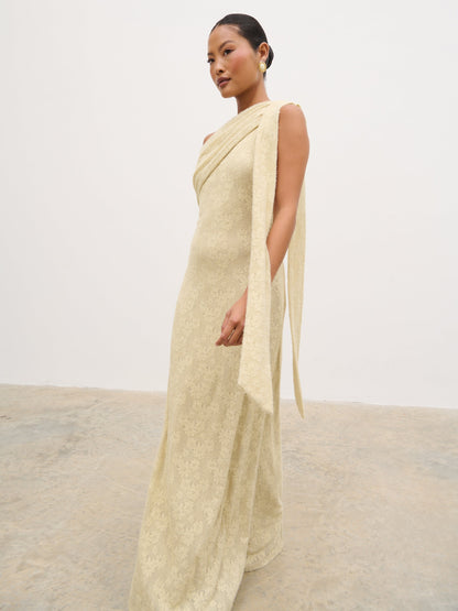 Freya One Shoulder Floral Maxi Dress - Beige