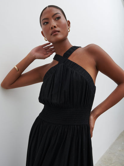 Hollie Shirred Maxi Dress - Black