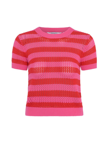 Lexi Stripe Crochet Jumper in Magenta and Red