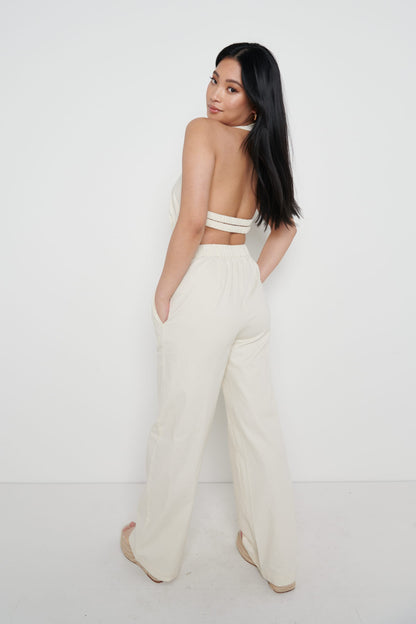 Lexi Scrunch Backless Jumpsuit - Off White