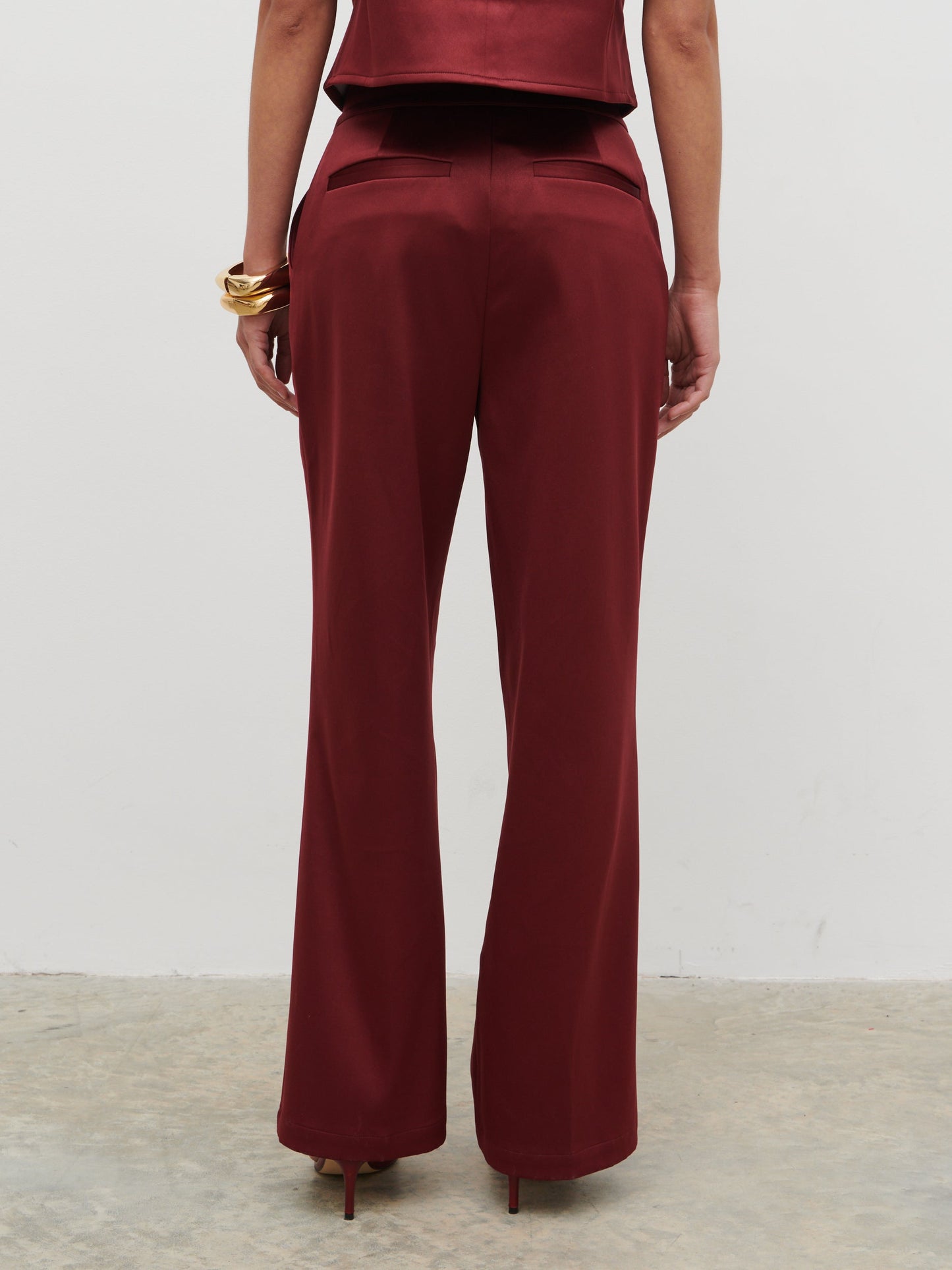 Lorah Wide Leg Bonded Satin Trousers - Wine