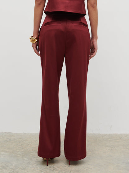 Lorah Wide Leg Bonded Satin Trousers - Wine