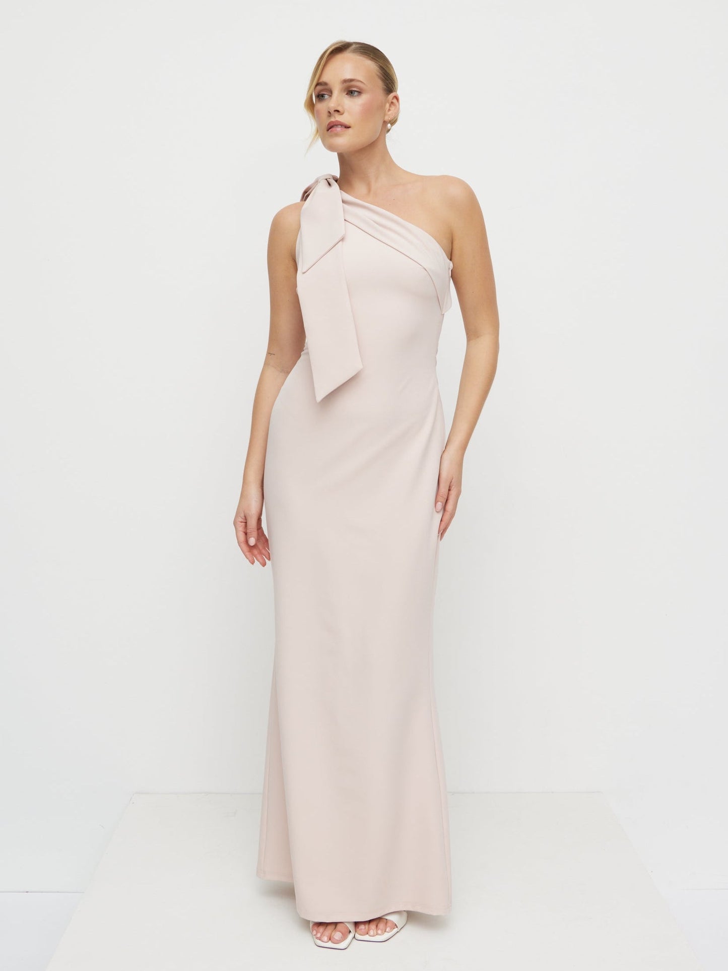 Nevaeh One Shoulder Crepe Maxi Dress - Blush