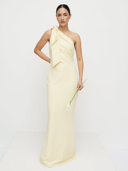Nevaeh One Shoulder Crepe Maxi Dress - Lemon