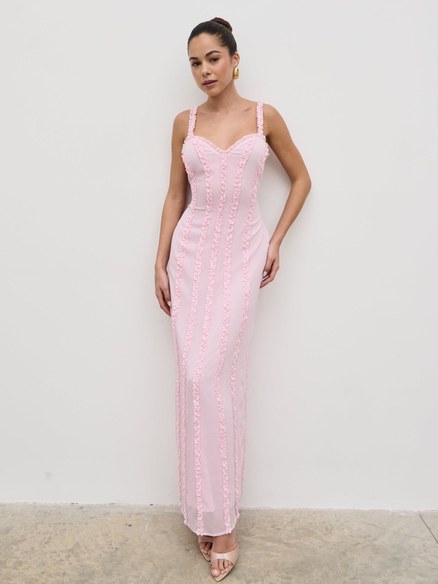 Ola Sweetheart Frill Maxi Dress - Peony Pink