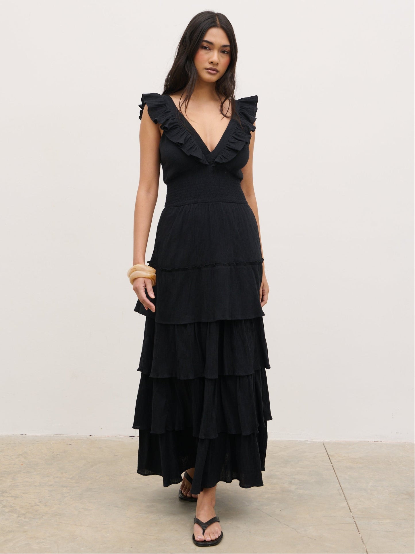 Opal Ruffle Midaxi Dress - Black