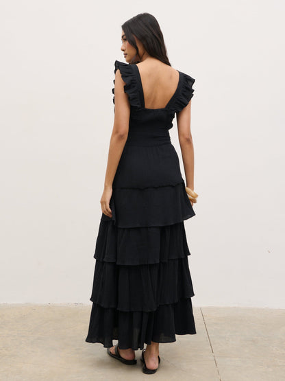 Opal Ruffle Midaxi Dress - Black