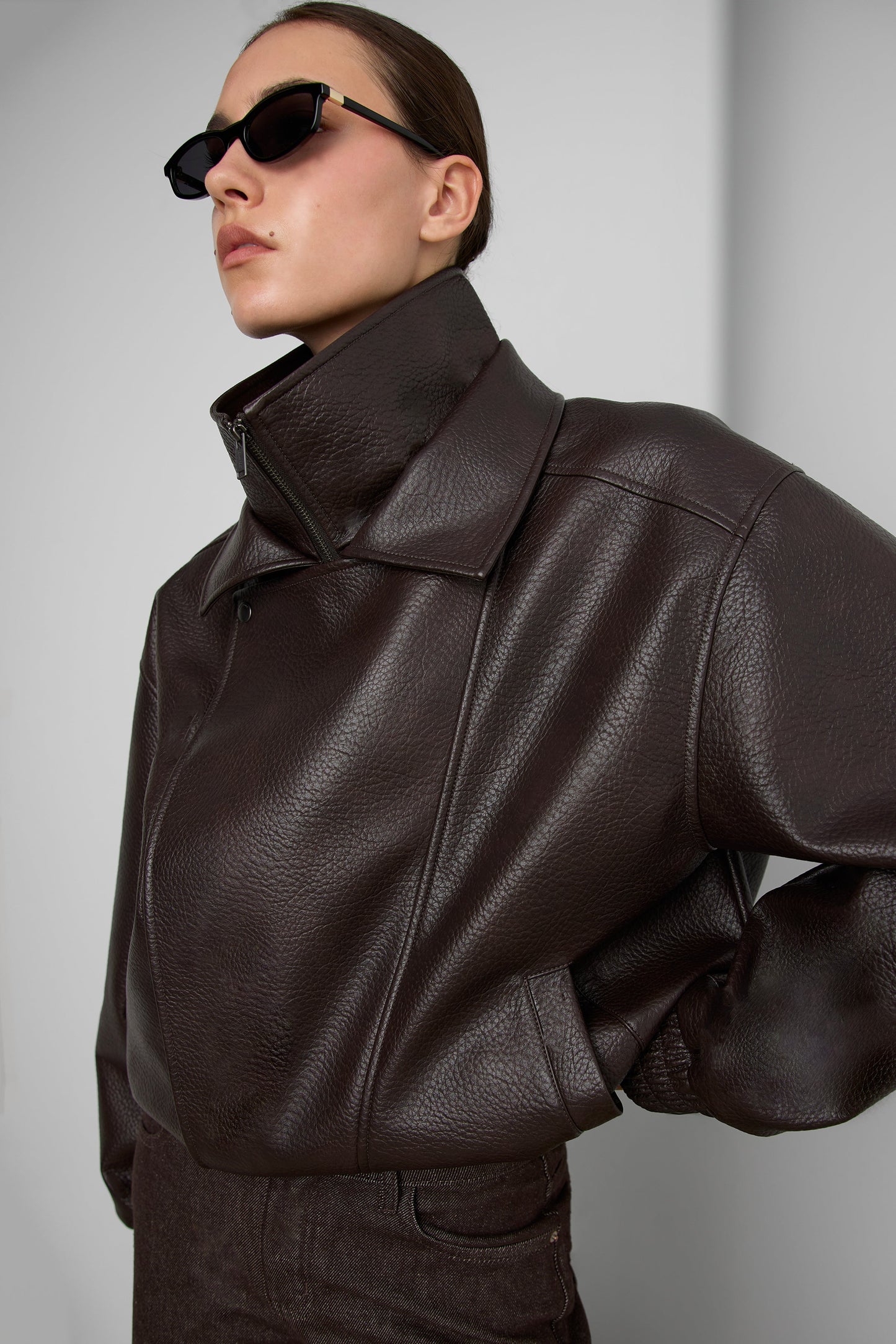 VEGAN LEATHER DOUBLE COLLAR BIKER JACKET