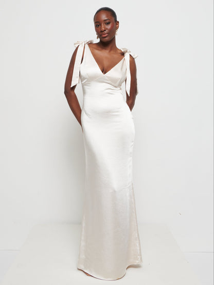 Piper Tie Maxi Bridesmaid Dress - Matte Champagne