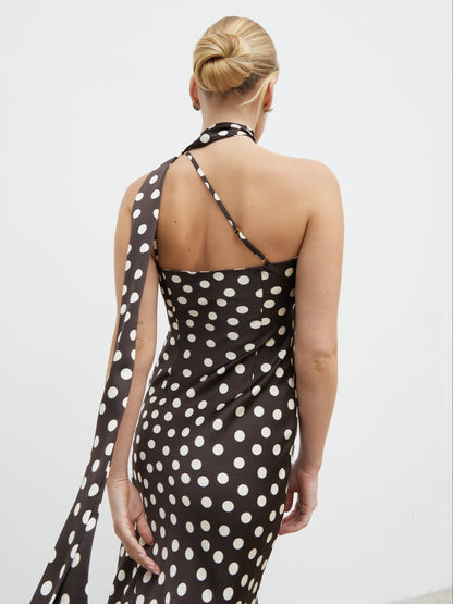 Sheree Midaxi Dress - Brown and Cream Polka Dot