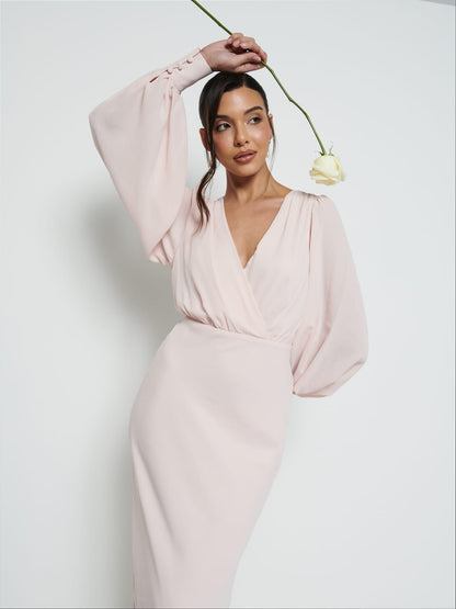 Sienna Long Sleeve Chiffon Bridesmaid Dress - Blush