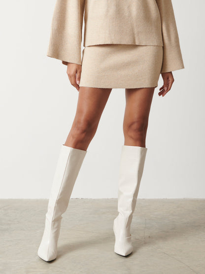 Sloane A-line Knit Mini Skirt - Oatmeal