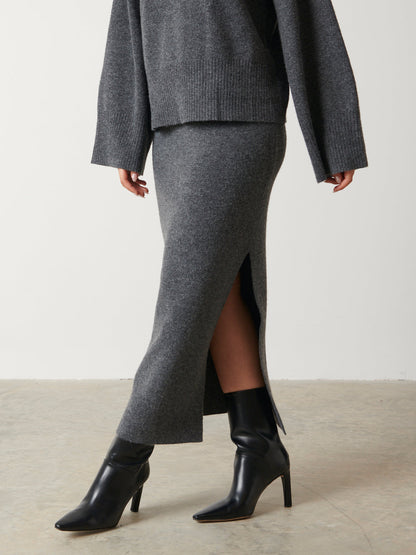 Sloane Knit Slit Midaxi Skirt - Charcoal Grey