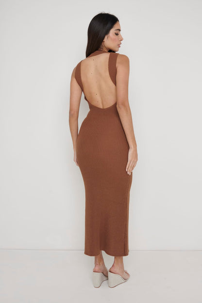 Sutton Contrast Crochet Dress - Brown