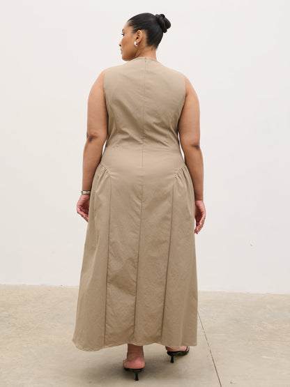 Sylvie Slash Neck Midaxi Dress Curve - Taupe
