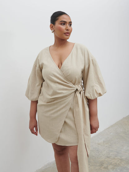 Tamara Wrap Mini Dress Curve - Natural