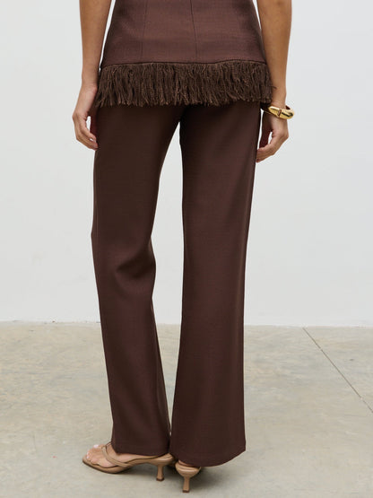 Verona Tweed Straight Leg Trousers - Brown