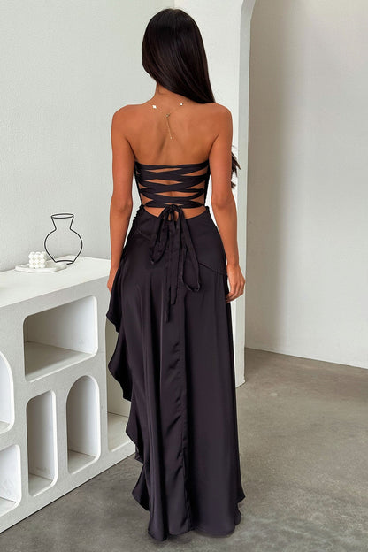 Carly Strapless Satin Maxi Dress - Black